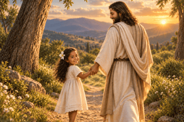 Toddler walking away with Jesus